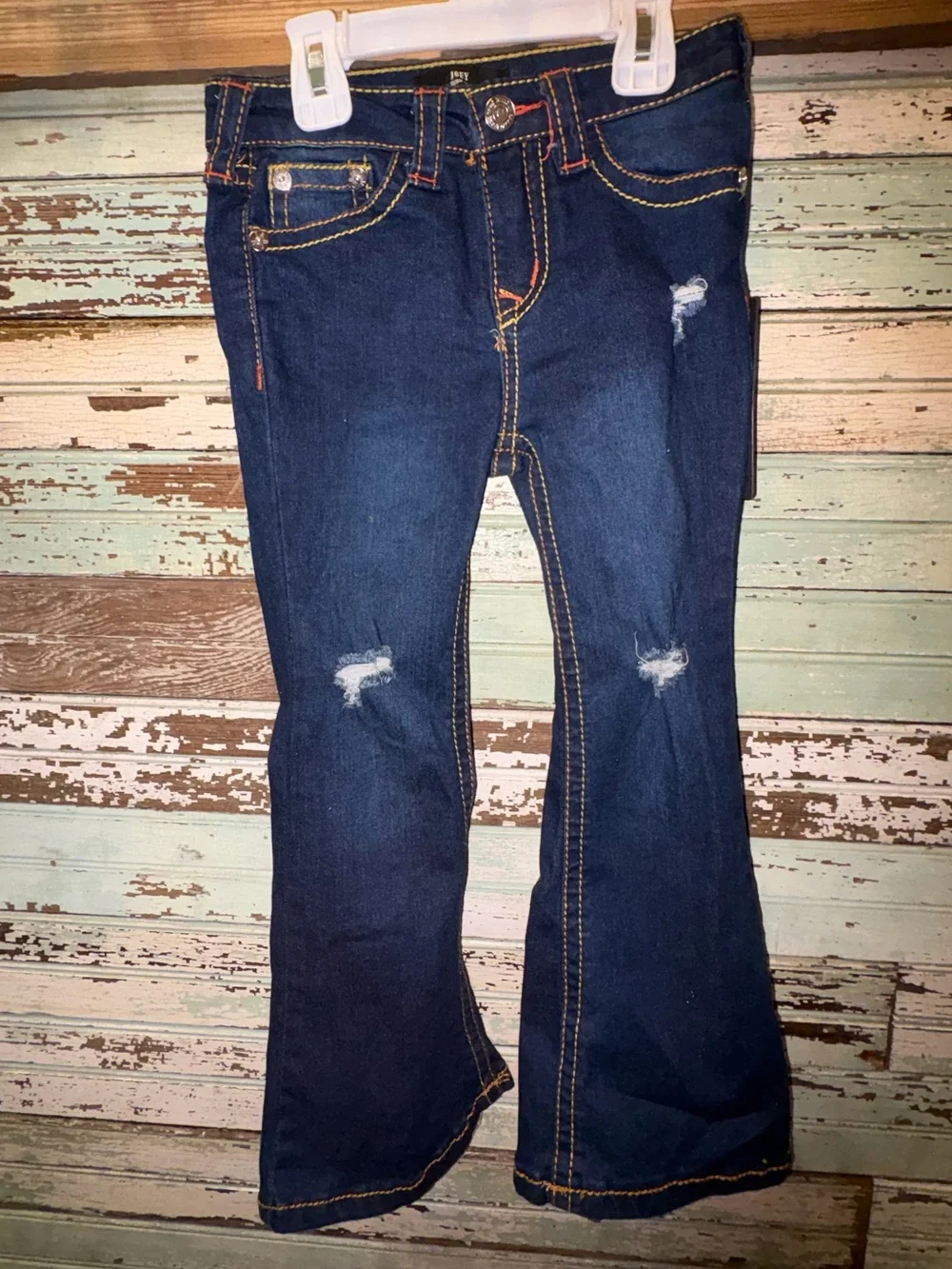 NEW True Religion Dark Blue Flare Jeans with Contrast Stitching